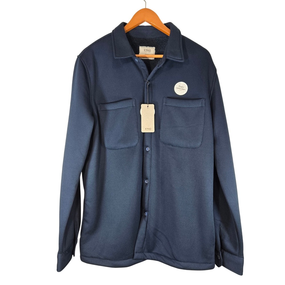 Nomad by Craft + Flow Mens Sherpa Lined Waffle Knit Shirt Jacket Navy Blue L NWT